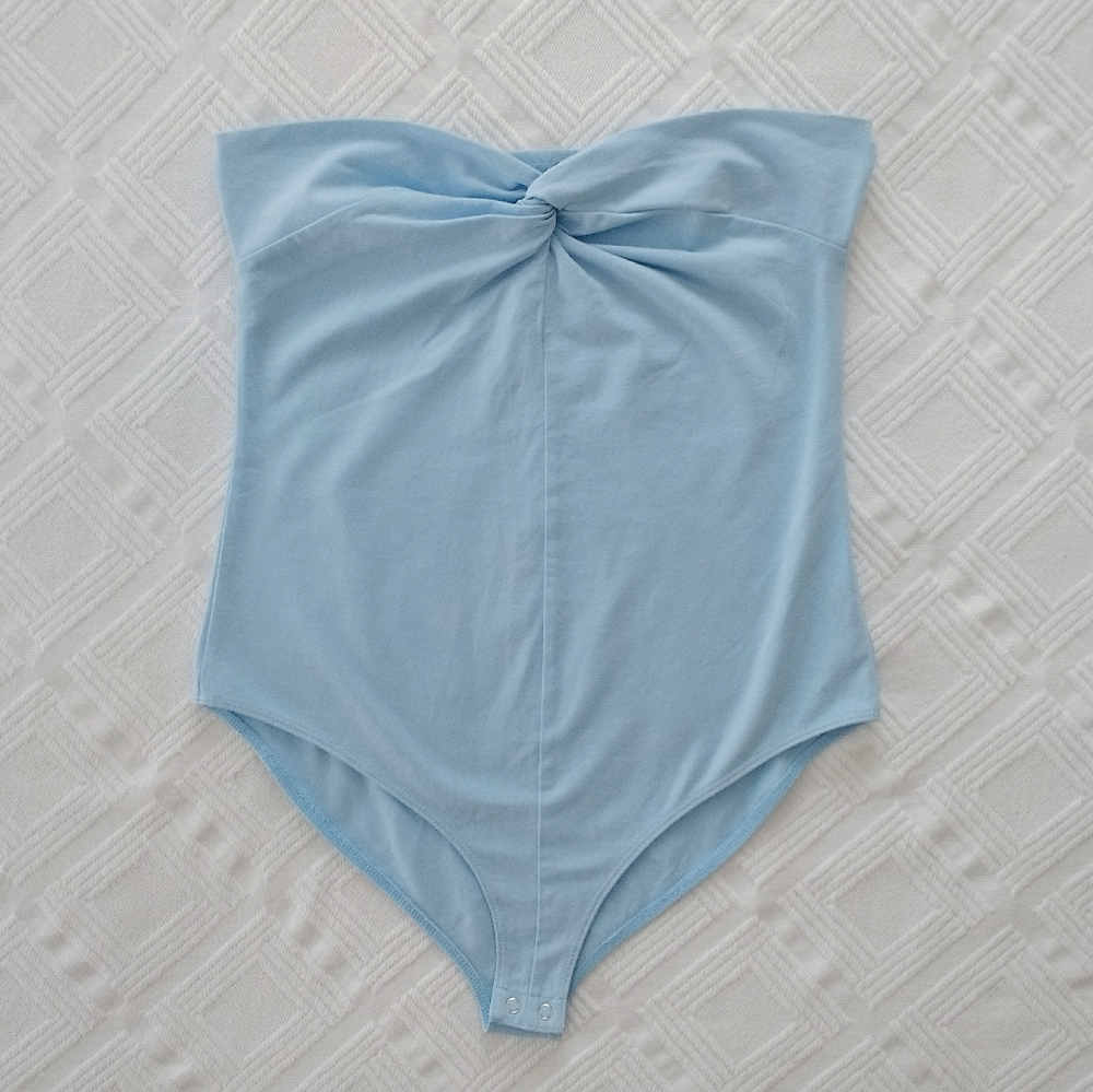 Forever21 Baby Blue Knotted Strapless Bodysuit